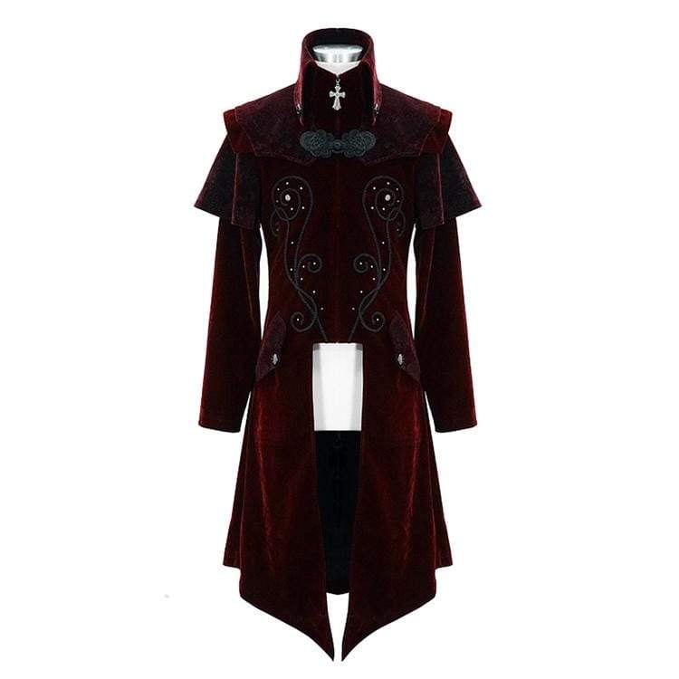 Men's Goth Stand Collar Front Zip Long Jacket