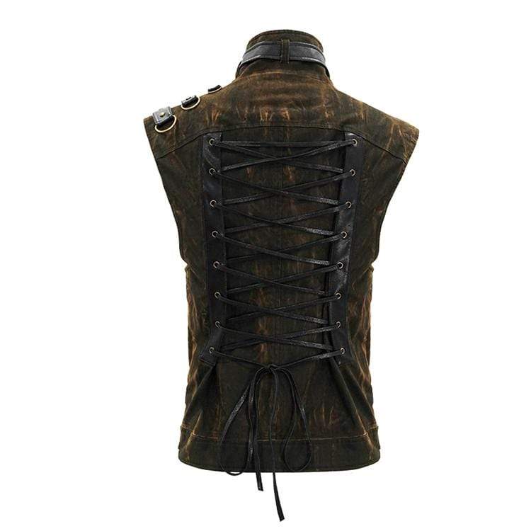 Men's Goth Stand Collar Rivets Waistcoat