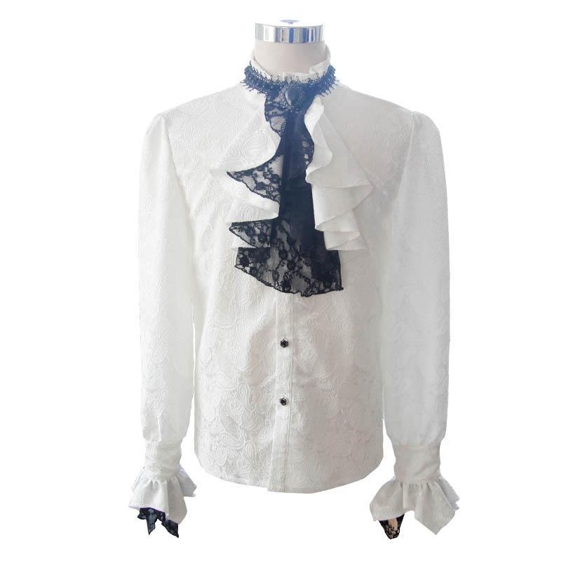 DEVIL FASHION Men's Goth Style Self Design Shirt with Jabot