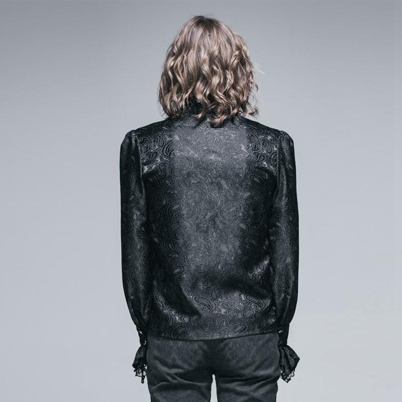 DEVIL FASHION Men's Goth Style Self Design Shirt with Jabot
