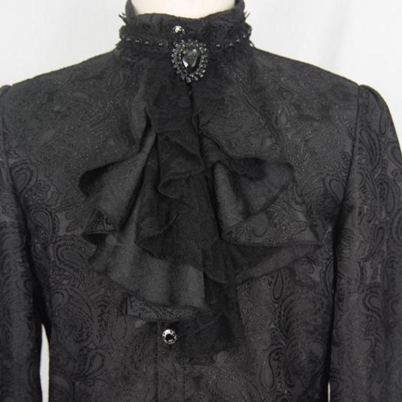 DEVIL FASHION Men's Goth Style Self Design Shirt with Jabot