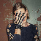 DEVIL FASHION Men's Goth Wrist Band With Finger Extensions