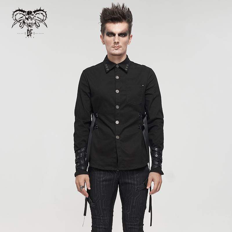 Camisa gótica con hebilla y empalme para hombre, color negro DEVIL FASHION