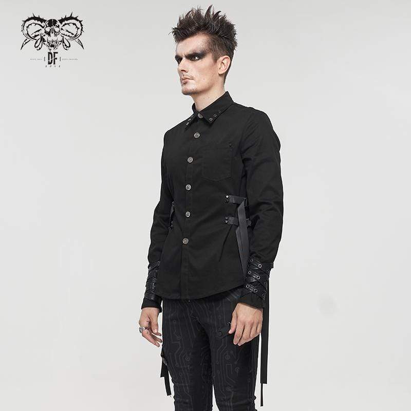 DEVIL FASHION Men's Gothic Buckle Splice Shirt Black