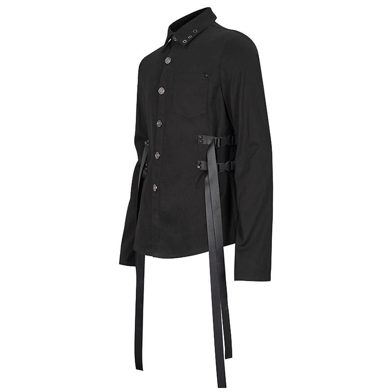 Camisa gótica con hebilla y empalme para hombre, color negro DEVIL FASHION