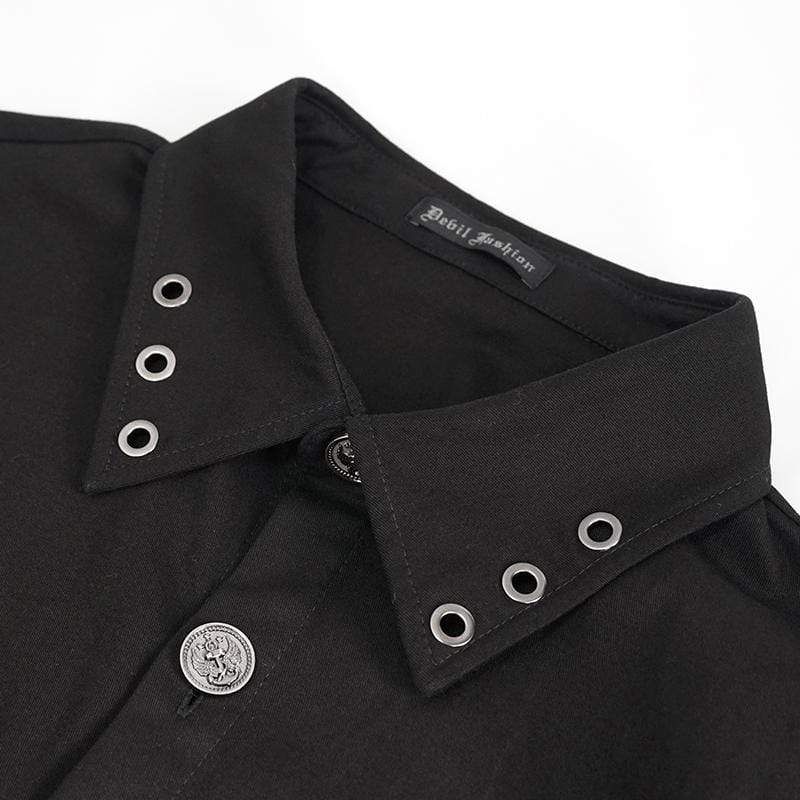 DEVIL FASHION Men's Gothic Buckle Splice Shirt Black