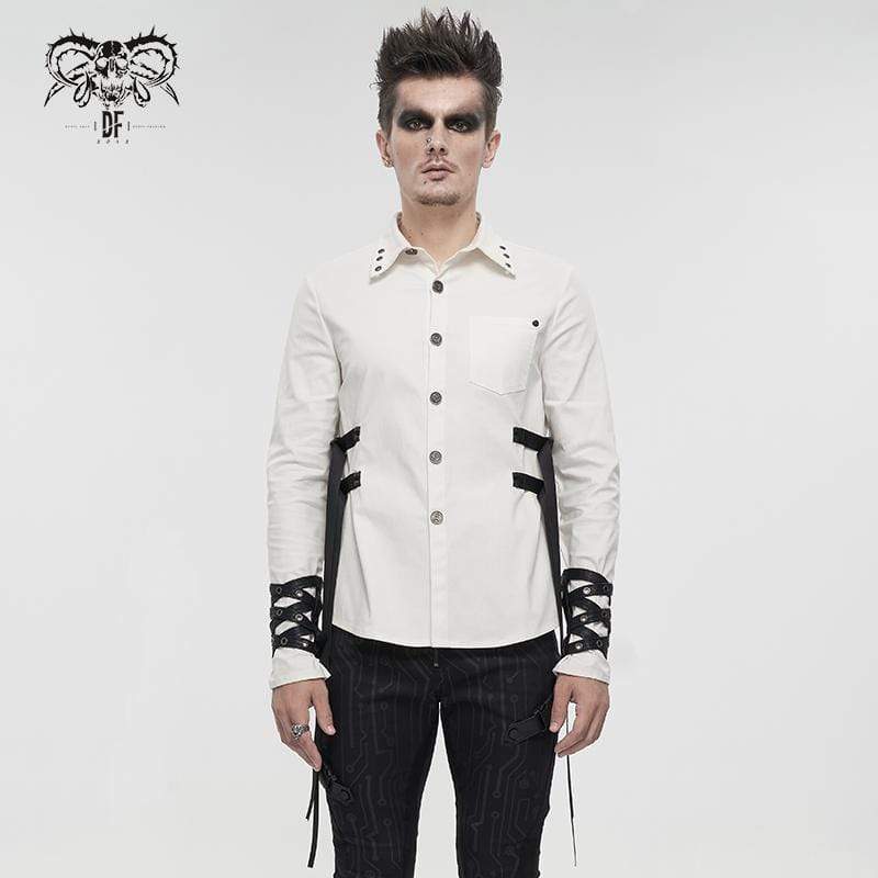 DEVIL FASHION Men's Gothic Buckle Splice Shirt White