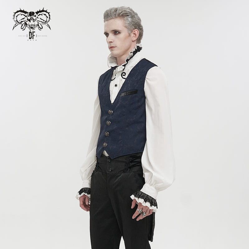 DEVIL FASHION Herren Gothic Cashew Bedruckte Schwalbenschwanzweste Blau