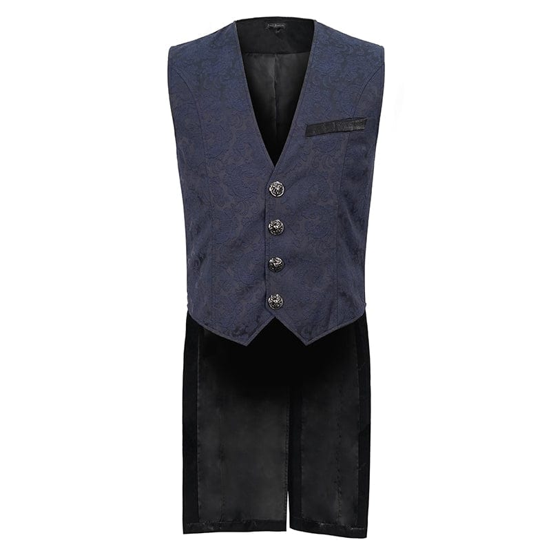 DEVIL FASHION Herren Gothic Cashew Bedruckte Schwalbenschwanzweste Blau