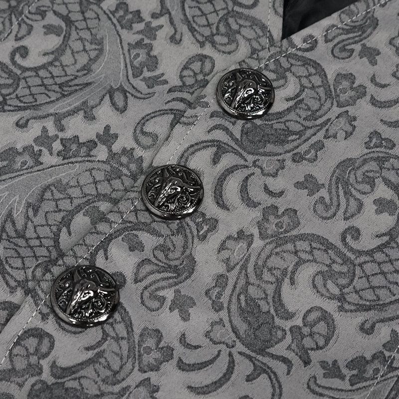 DEVIL FASHION Men's Gothic Cashew Printed Swallow-tailed Waistcoat Grey