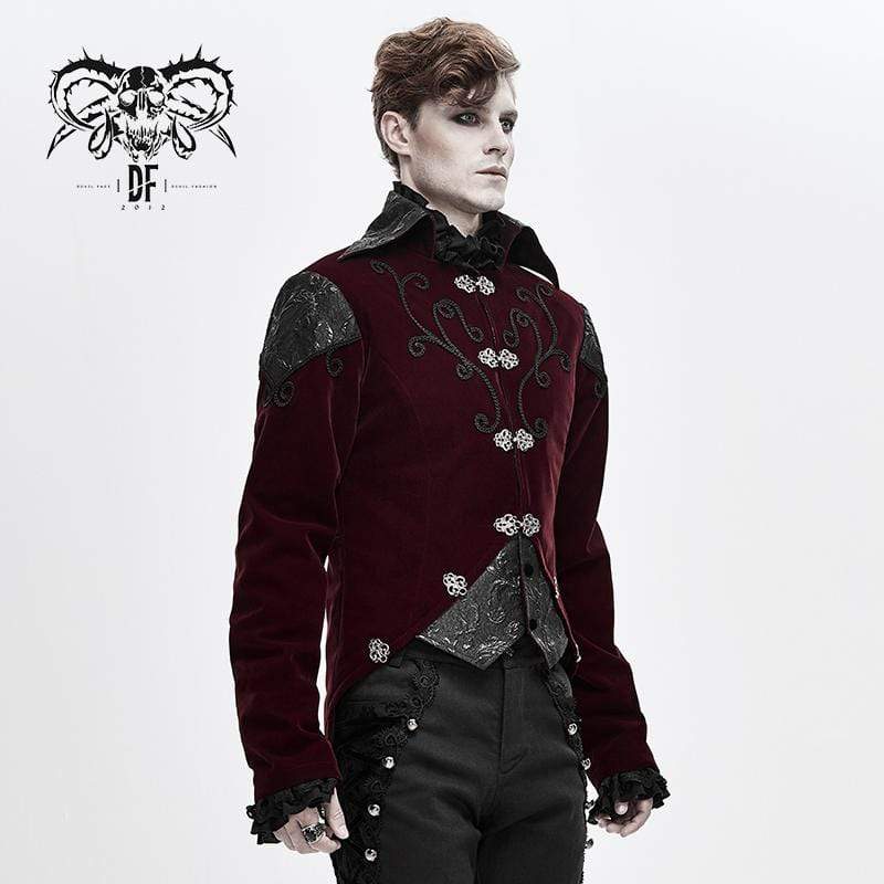 Men's Gothic Chinese Button Velet Jackets Red