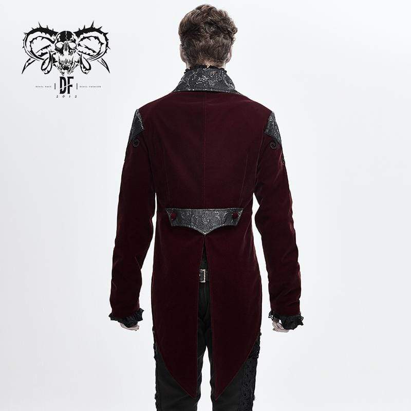 Men's Gothic Chinese Button Velet Jackets Red