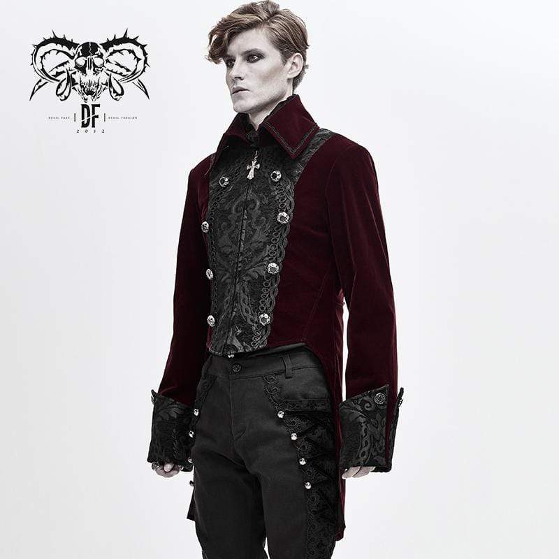 Men's Gothic Contrast Color Cross Zip Tailcoats Red