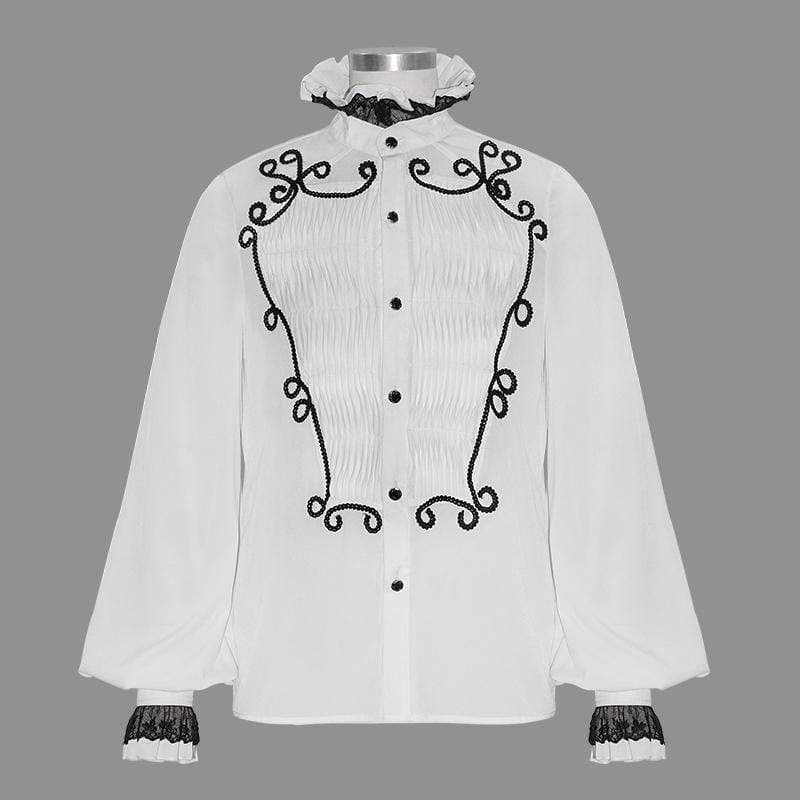 Men's Gothic Contrast Color Falbala Collar Ruffles Puff Sleeves Shirts