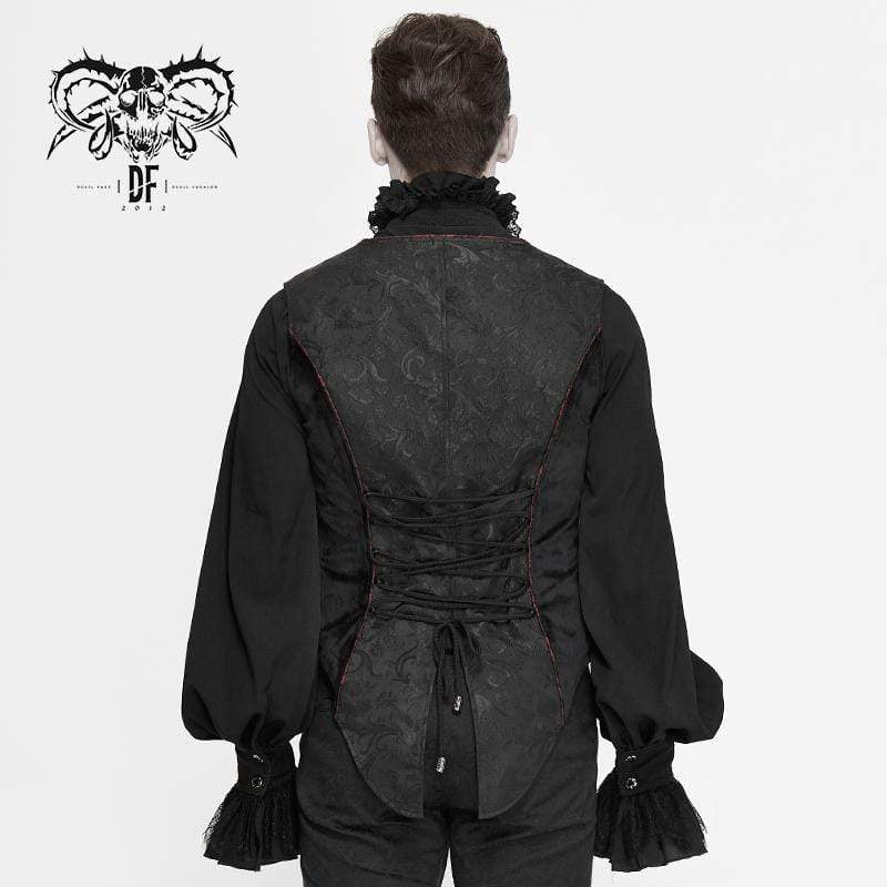 Men's Gothic Contrast Color Zip Jacquard Tailed Vests