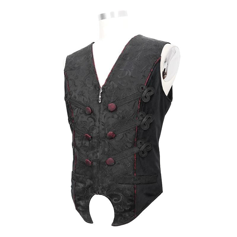 Men's Gothic Contrast Color Zip Jacquard Tailed Vests