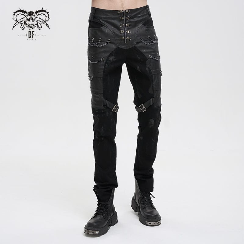 DEVIL FASHION Herren Gothic Distressed Kunstlederhose