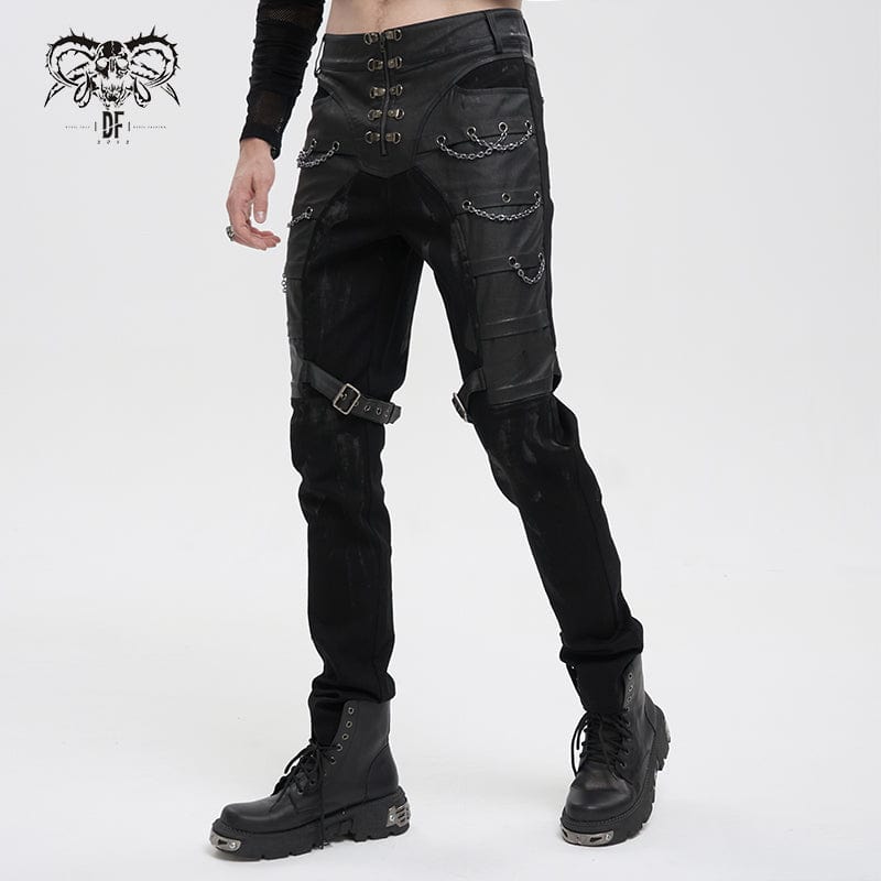 DEVIL FASHION Herren Gothic Distressed Kunstlederhose
