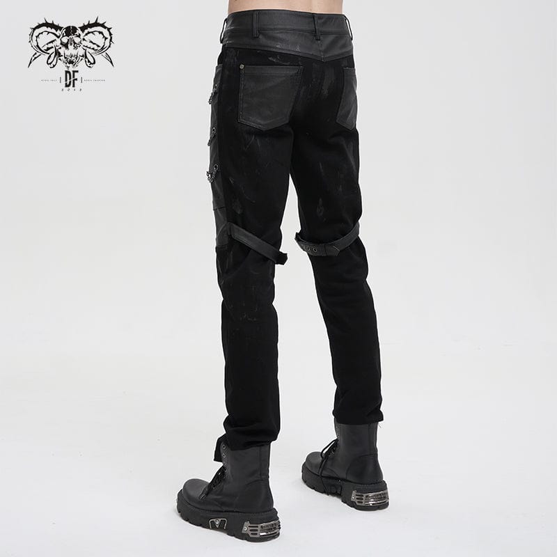 DEVIL FASHION Men's Gothic Distressed Faux Leather Pants