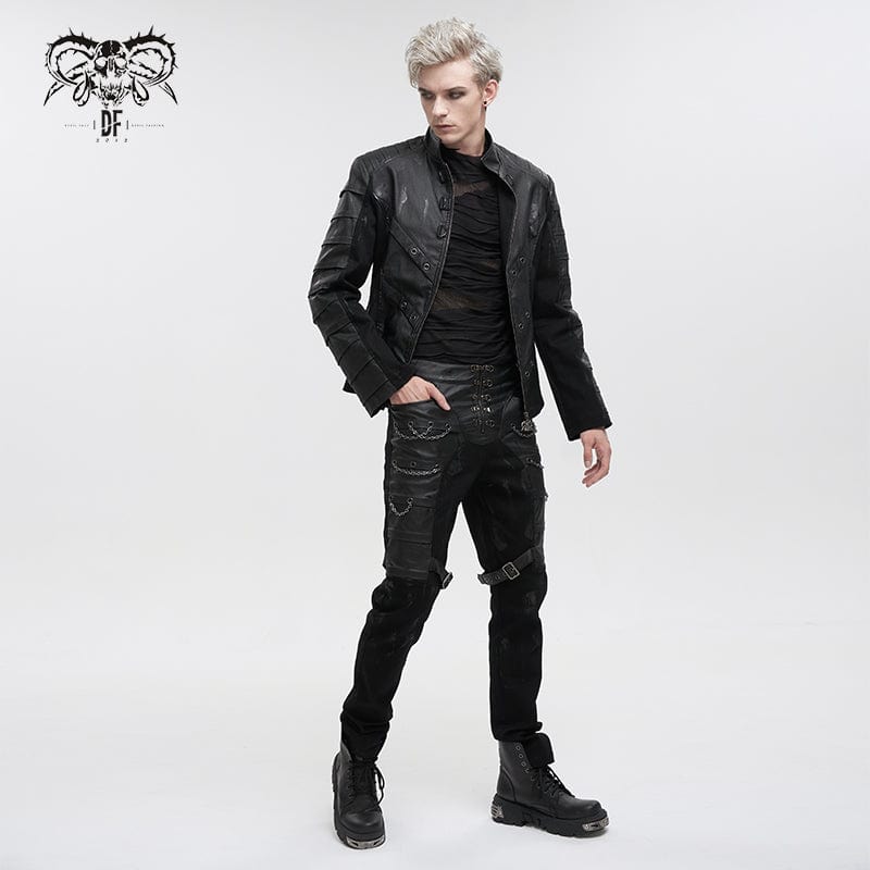 DEVIL FASHION Herren Gothic Distressed Kunstlederhose