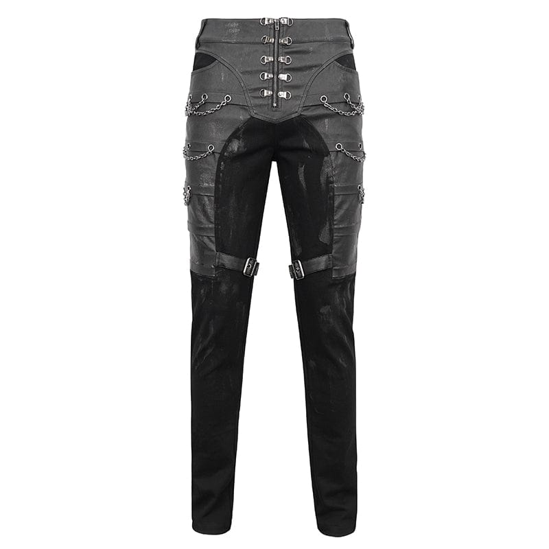 DEVIL FASHION Herren Gothic Distressed Kunstlederhose