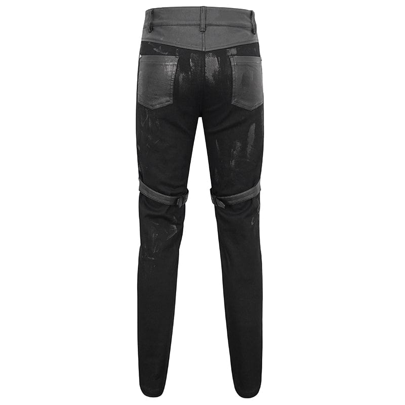 DEVIL FASHION Herren Gothic Distressed Kunstlederhose