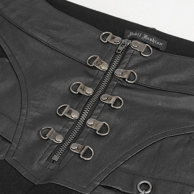 DEVIL FASHION Men's Gothic Distressed Faux Leather Pants