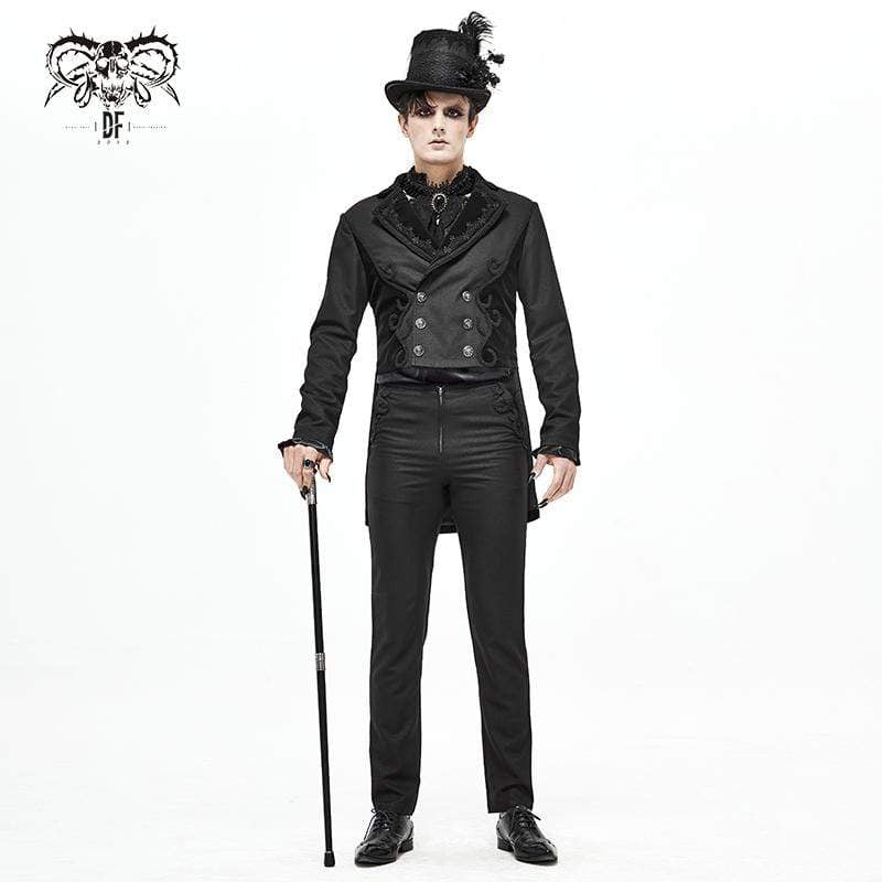 Men's Gothic Double-breasted Jacquard Swallow-tailed Suit Coat Black