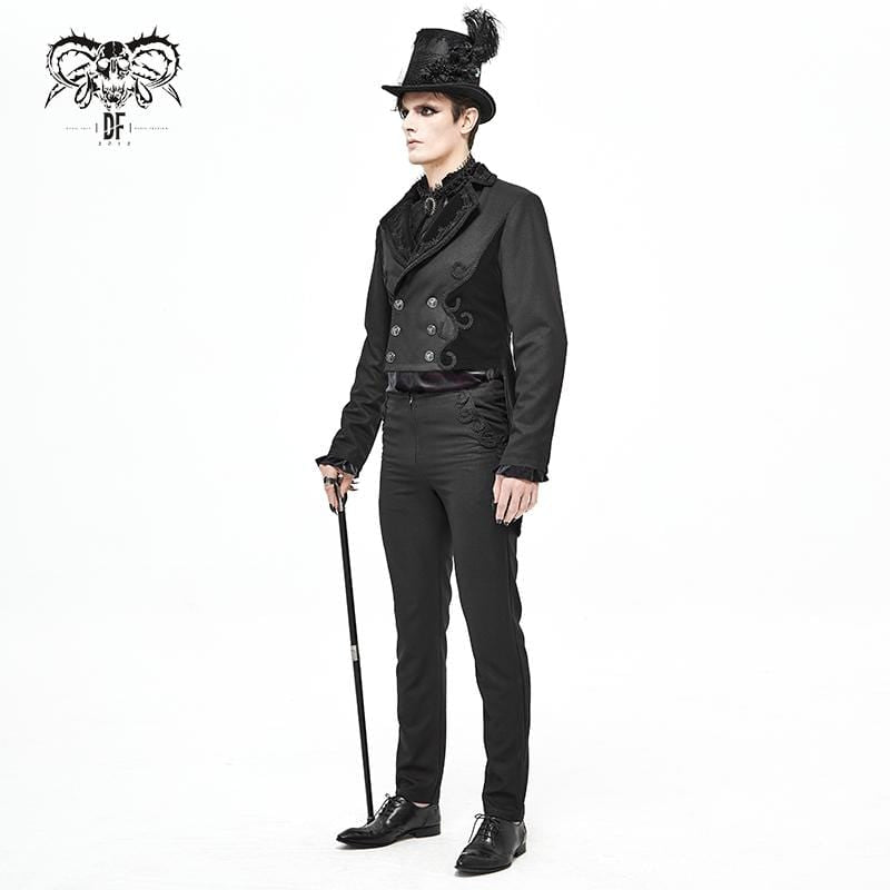 Men's Gothic Double-breasted Jacquard Swallow-tailed Suit Coat Black