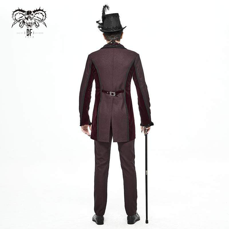 Men's Gothic Double-breasted Jacquard Swallow-tailed Suit Coat Dark Red