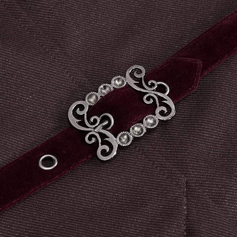 Men's Gothic Double-breasted Jacquard Swallow-tailed Suit Coat Dark Red
