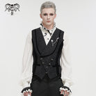 DEVIL FASHION Herren Weste im Gothic-Stil mit Prägung und Brosche, Schwarz