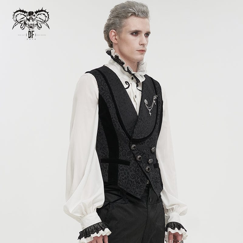 DEVIL FASHION Herren Weste im Gothic-Stil mit Prägung und Brosche, Schwarz