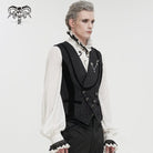 DEVIL FASHION Herren Weste im Gothic-Stil mit Prägung und Brosche, Schwarz