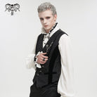 DEVIL FASHION Herren Weste im Gothic-Stil mit Prägung und Brosche, Schwarz