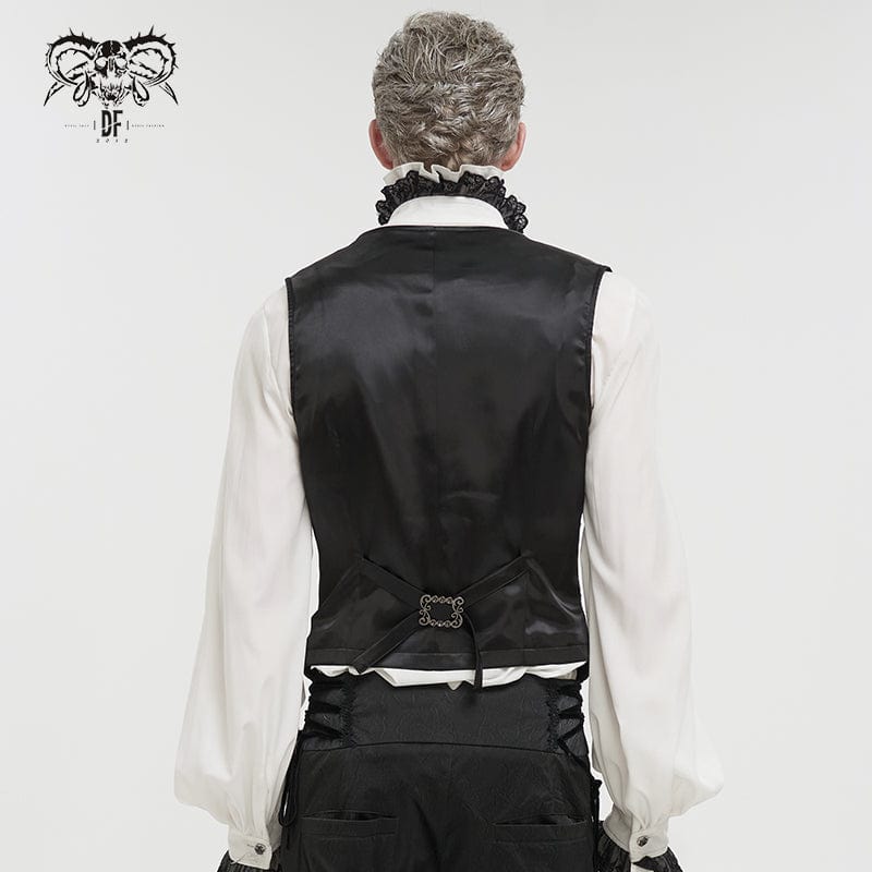 DEVIL FASHION Men's Gothic Embossed Waistcoat with Brooch Black