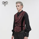 DEVIL FASHION Herren Weste im Gothic-Stil mit Prägung und Brosche, Rot