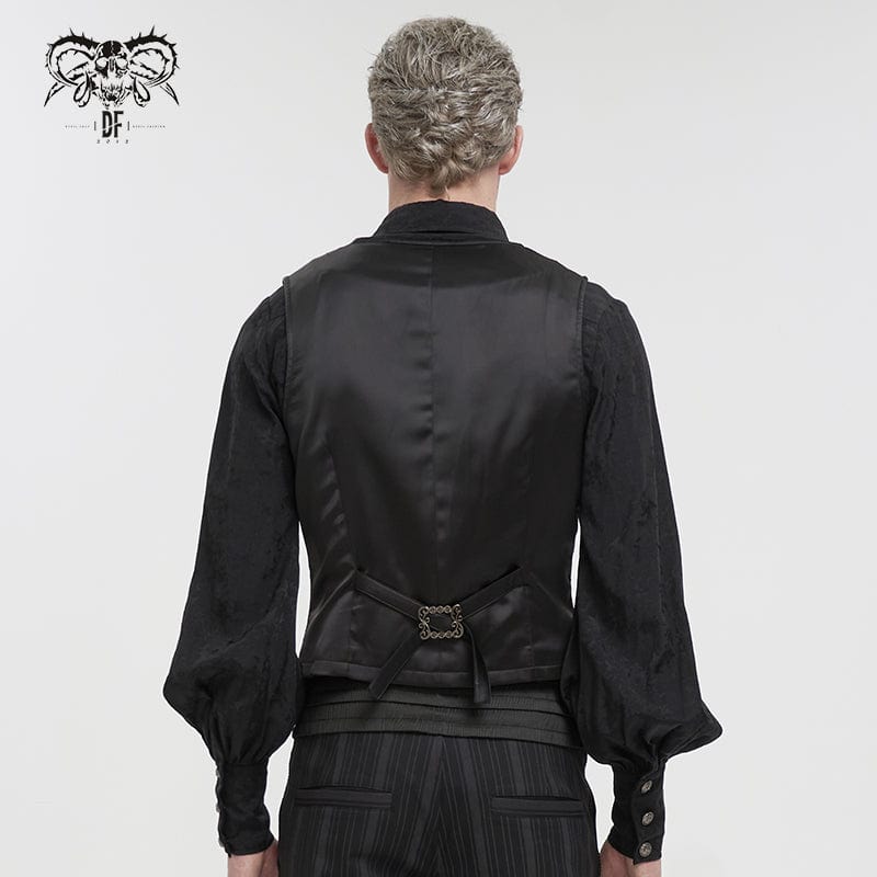 DEVIL FASHION Herren Weste im Gothic-Stil mit Prägung und Brosche, Rot