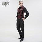 DEVIL FASHION Herren Weste im Gothic-Stil mit Prägung und Brosche, Rot