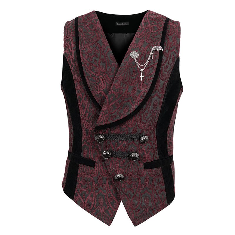 Men's Gothic Embossed Waistcoat with Brooch Red – Punk Design