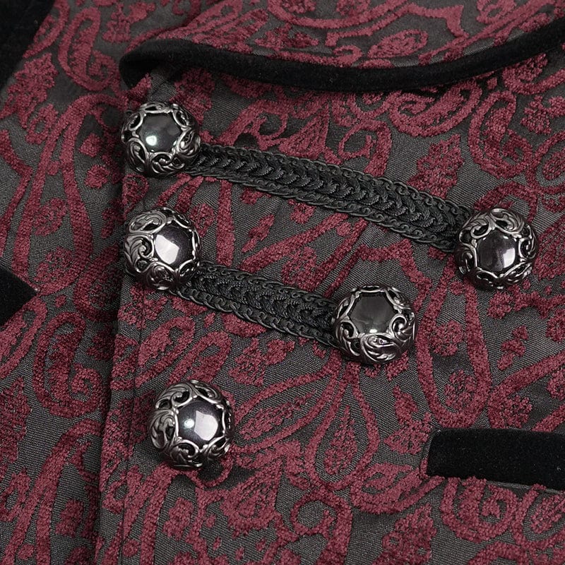 DEVIL FASHION Herren Weste im Gothic-Stil mit Prägung und Brosche, Rot