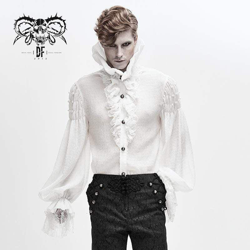 Men's Gothic Falbala Collar Ruffles Puff Sleeves Shirts With Beads