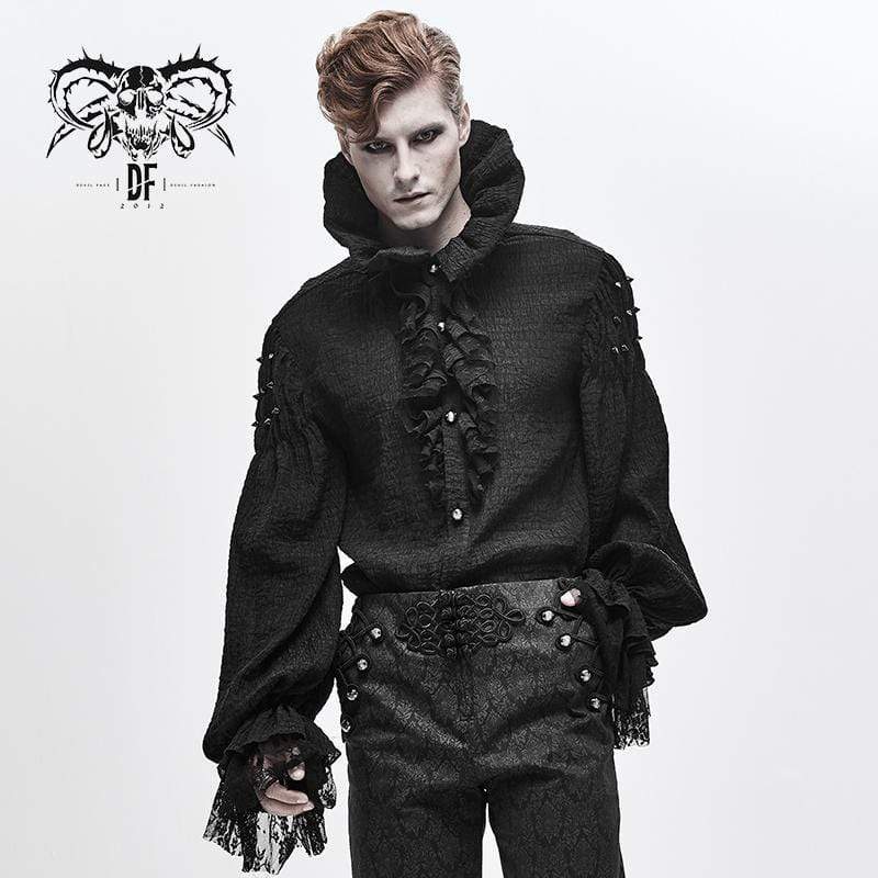 Men's Gothic Falbala Collar Ruffles Puff Sleeves Shirts With Rivets