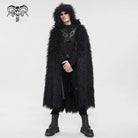 DEVIL FASHION Men's Gothic Faux Fur Buckle Coat with Hood