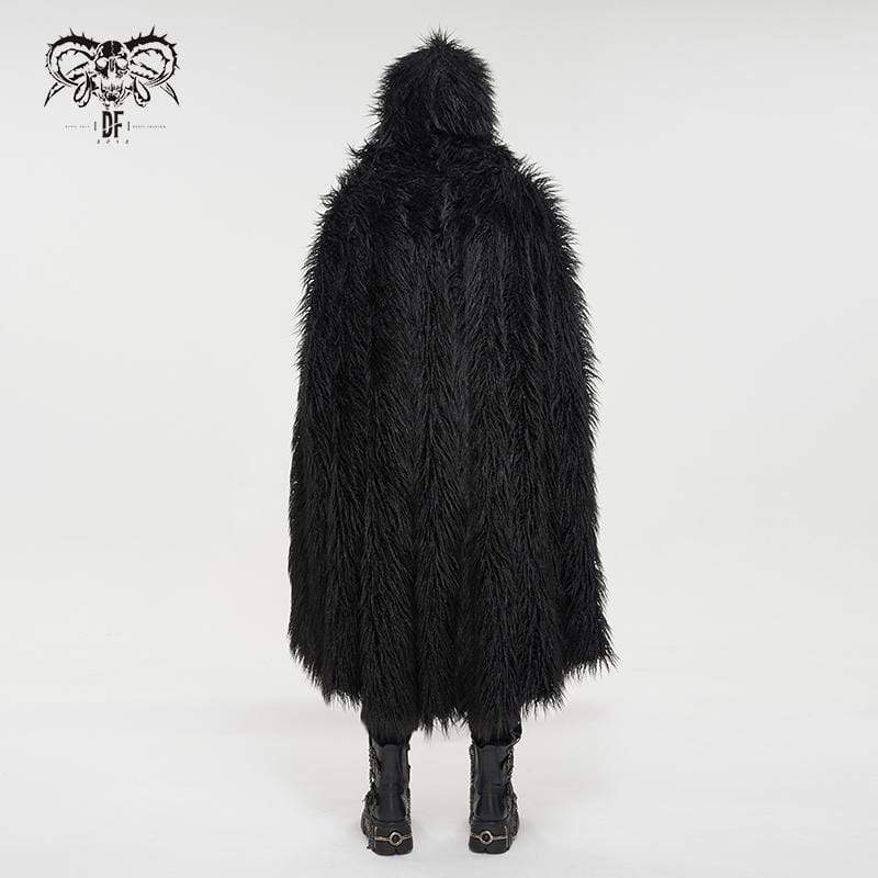 DEVIL FASHION Men's Gothic Faux Fur Buckle Coat with Hood