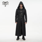 DEVIL FASHION Men's Gothic Faux Leahter Splice Long Coat with Hood
