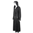 DEVIL FASHION Men's Gothic Faux Leahter Splice Long Coat with Hood