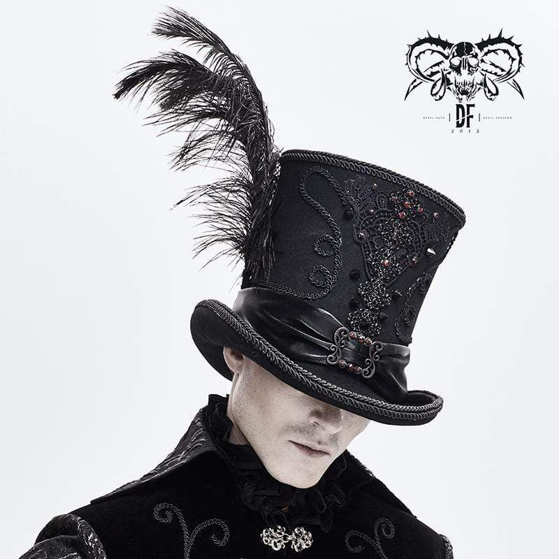 Men's Gothic Feather Rhinestone Hats With Rivets