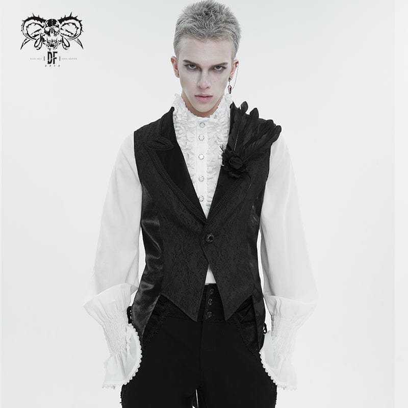 DEVIL FASHION Men's Gothic Feather Swallow-tailed Waistcoat Black