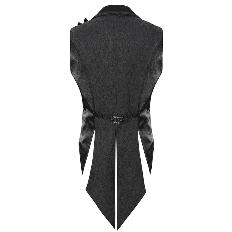 DEVIL FASHION Men's Gothic Feather Swallow-tailed Waistcoat Black